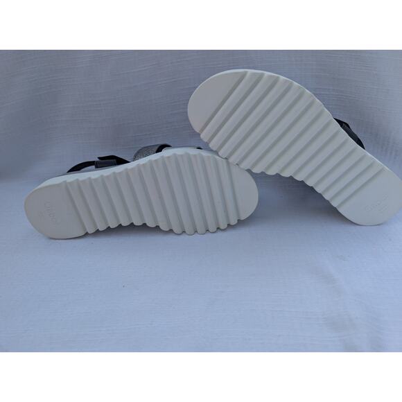Gabor Women's Chunky Platform Sandals Sz 8.5 Silver Black Crossover Wedge - Picture 8 of 8